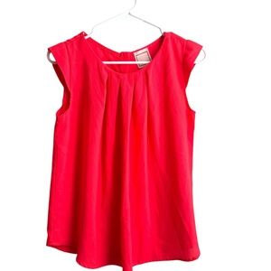2/$30 Meraki Neon Coral Sleeveless Pleated Blouse Button Back Size Small